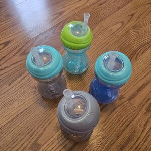 Nuby Set of Four Colorful Sippy Cups Easy Grip Soft Straw Cup Multicolor Kids 4